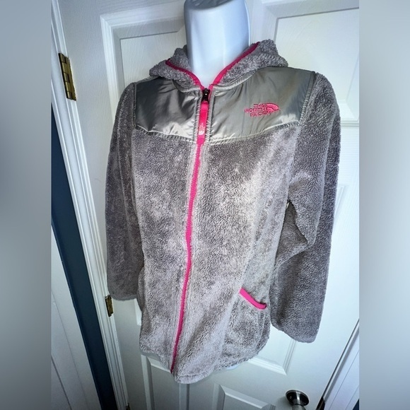 The North Face Girls Large 14 16 Gray Pink Oso Fleece Full Zip Hooded Jacket L - Picture 1 of 15